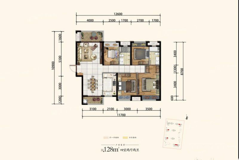 岳阳美的铂悦府建面约128㎡