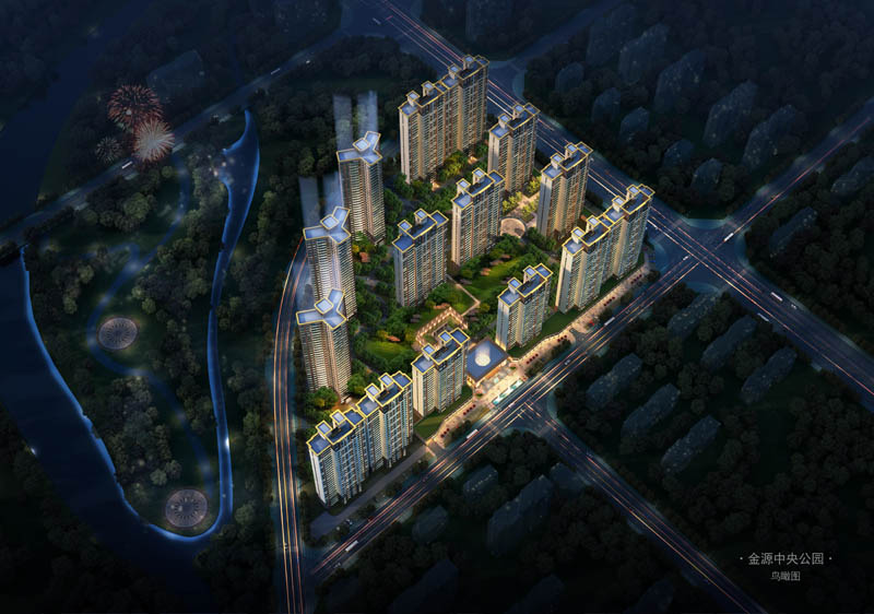 澧县金源中央公园样板间中央公园-夜景鸟瞰图